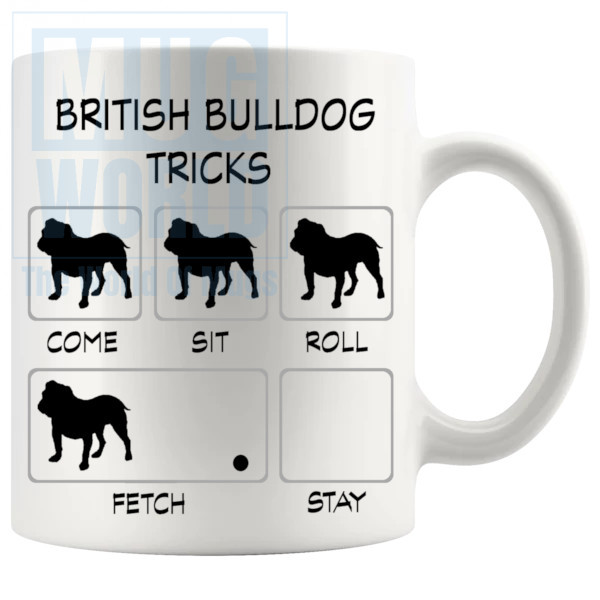 British Bulldog Tricks Mug - Novelty Handmade Gifts