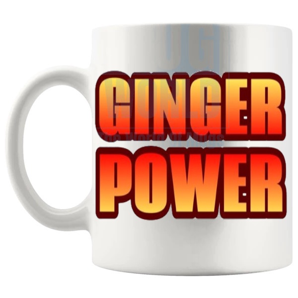Ginger Power Mug Style 2 funny redhead gift shown with handle on the left