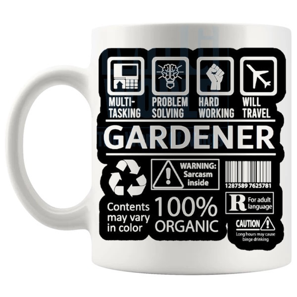 Hard Working Gardener Mug gift for a gardener shown with handle on the left