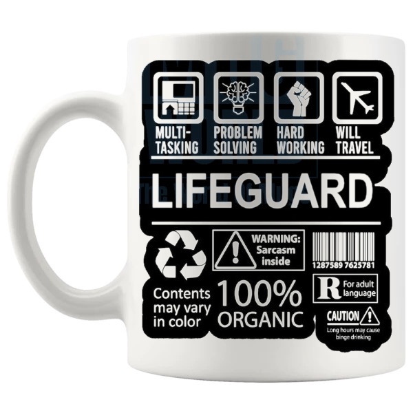 Hard Working Lifeguard Mug gift for a lifeguard shown with handle on the left
