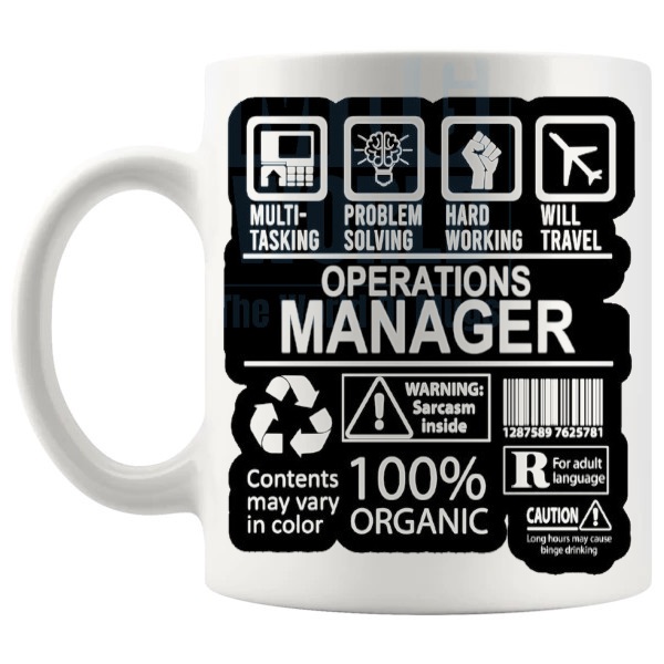 Hard Working Operations Manager Mug work gift for an operations manager shown with handle on the left