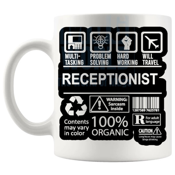 Hard Working Receptionist Mug office gift for a receptionist shown with handle on the left