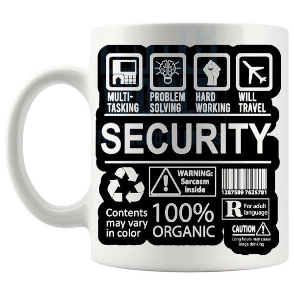 Hard Working Security Officer Mug gift for a security worker shown with handle on the left