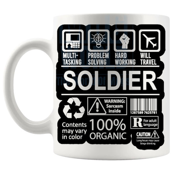 Hard Working Soldier Mug gift for a soldier shown with handle on the left