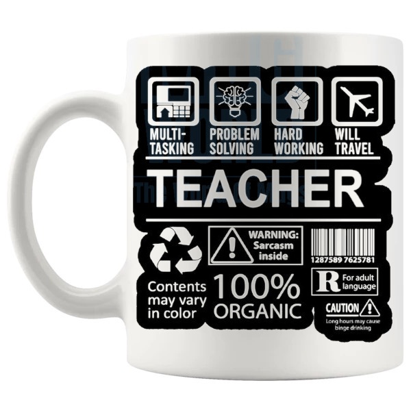 Hard Working Teacher Mug thank-you gift for a teacher shown with handle on the left