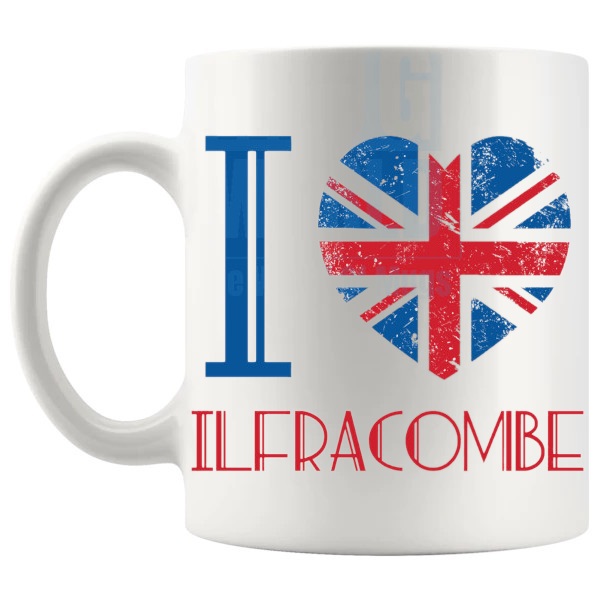 I Love Ilfracombe Mug local pride gift for anyone who loves Ilfracombe shown with handle on the left