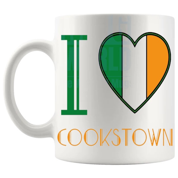 I Love Cookstown Mug Irish place-name gift for Cookstown fans shown with handle on the left