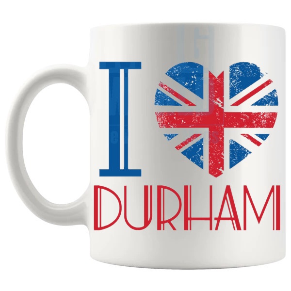 I Love Durham Mug left handle