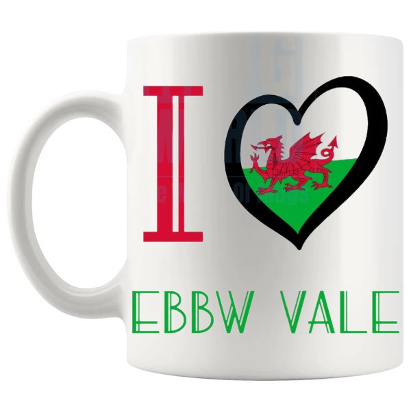 I Love Ebbw Vale Mug shown with handle on the left