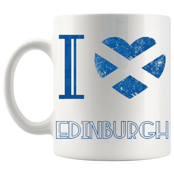 I Love Edinburgh Mug shown with handle on the left