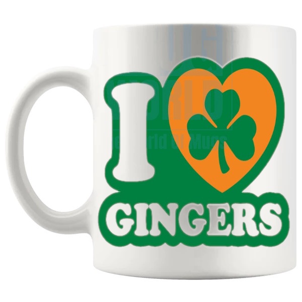 I Love Gingers Mug funny redhead lover gift shown with handle on the left