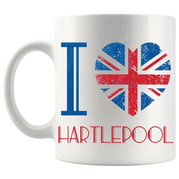 I Love Hartlepool Mug local pride gift for anyone who loves Hartlepool shown with handle on the left