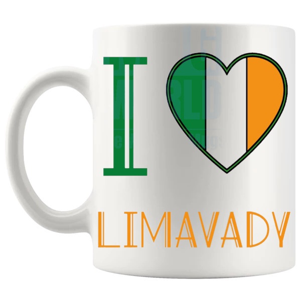 I Love Limavady Mug Irish place-name gift for Limavady fans shown with handle on the left
