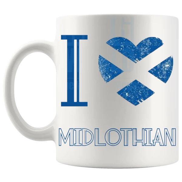 I Love Midlothian Mug shown with handle on the left