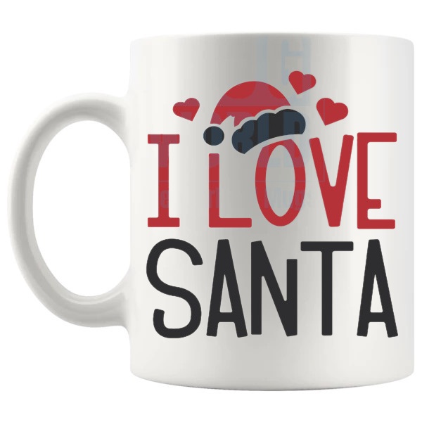I Love Santa Mug festive christmas gift design on a white mug shown with handle on the left