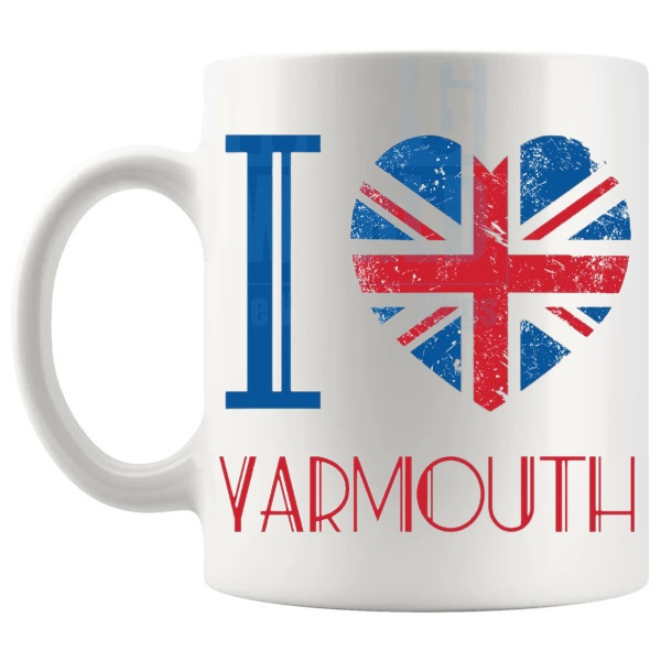 I Love Yarmouth Mug local pride gift for anyone who loves Yarmouth shown with handle on the left