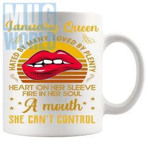 January Queen Birthday Mug funny birth month gift for her with red lips design