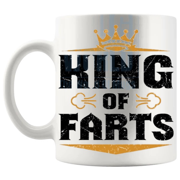 King Of Farts Mug funny rude gift for fart humour fans shown with handle on the left