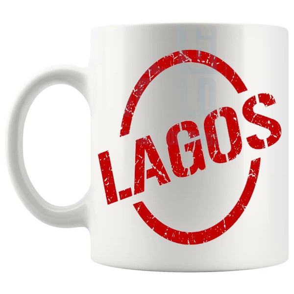 Lagos Mug travel gift for anyone with a connection to Lagos shown with handle on the left