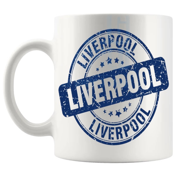 Liverpool Mug travel gift for anyone with a connection to Liverpool shown with handle on the left