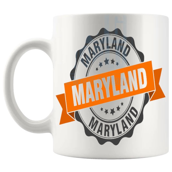 Maryland Mug travel gift for anyone with a connection to Maryland shown with handle on the left
