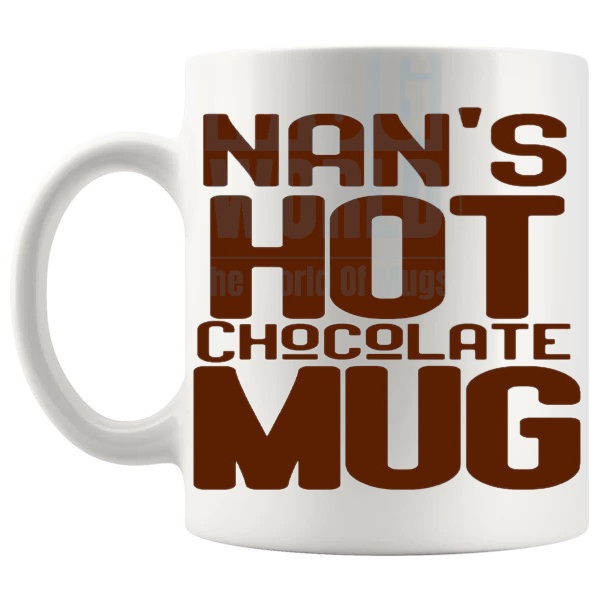 Nans hot chocolate mug shown with handle on the left