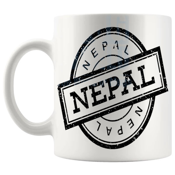 Nepal Mug travel gift for anyone with a connection to Nepal shown with handle on the left