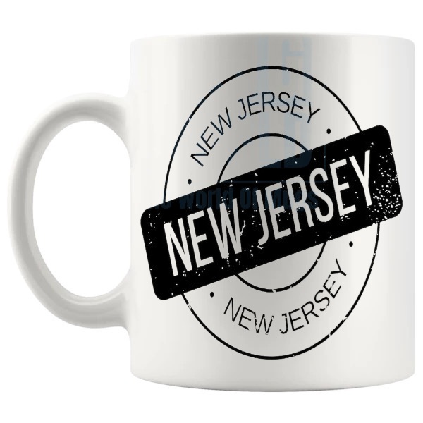 New Jersey Mug travel gift for anyone with a connection to New Jersey shown with handle on the left