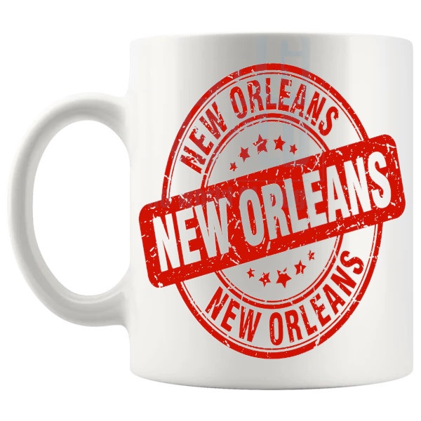 New Orleans Mug travel gift for anyone with a connection to New Orleans shown with handle on the left