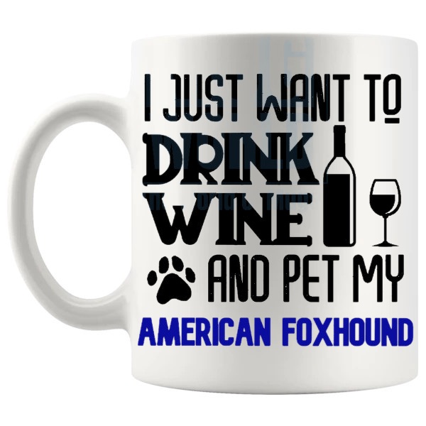 Pet My American Foxhound Mug In Blue shown with handle on the left