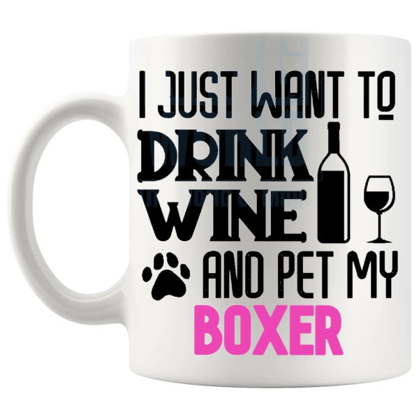 Pet My Boxer Mug in Pink shown with handle on the left