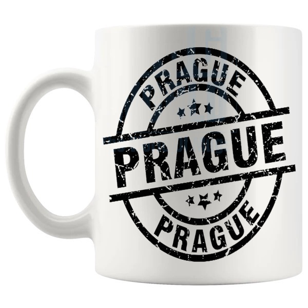 Prague Mug travel gift for anyone with a connection to Prague shown with handle on the left