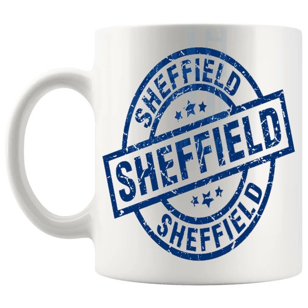 Sheffield Mug travel gift for anyone with a connection to Sheffield shown with handle on the left
