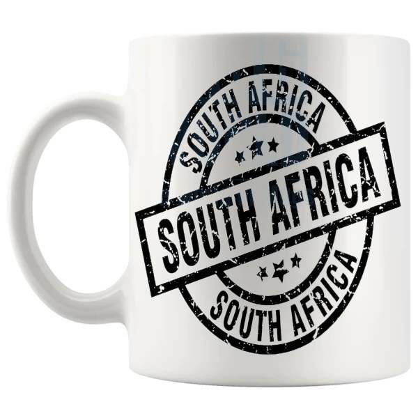 South Africa Mug travel gift for anyone with a connection to South Africa shown with handle on the left