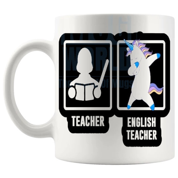 Teacher vs English Teacher Mug funny English teacher gift shown with handle on the left