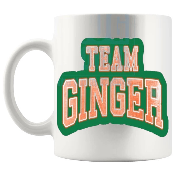 Team Ginger Mug funny redhead gift for ginger lovers shown with handle on the left