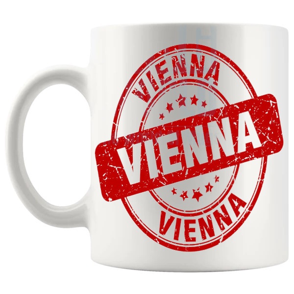 Vienna Mug travel gift for anyone with a connection to Vienna shown with handle on the left