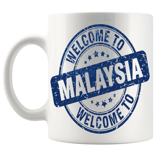 Welcome To Malaysia Mug Design 2 travel gift for anyone who loves Malaysia shown with handle on the left
