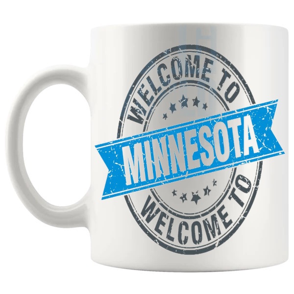 Welcome To Minnesota Mug travel gift for anyone who loves Minnesota shown with handle on the left