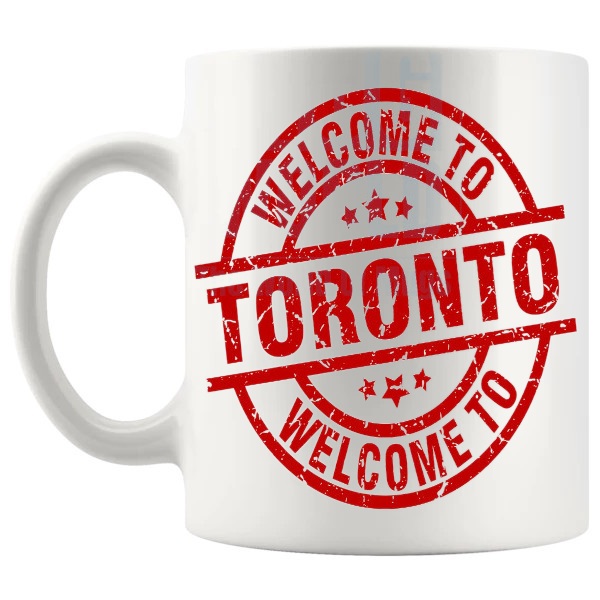 Welcome To Toronto Mug travel gift for anyone who loves Toronto shown with handle on the left