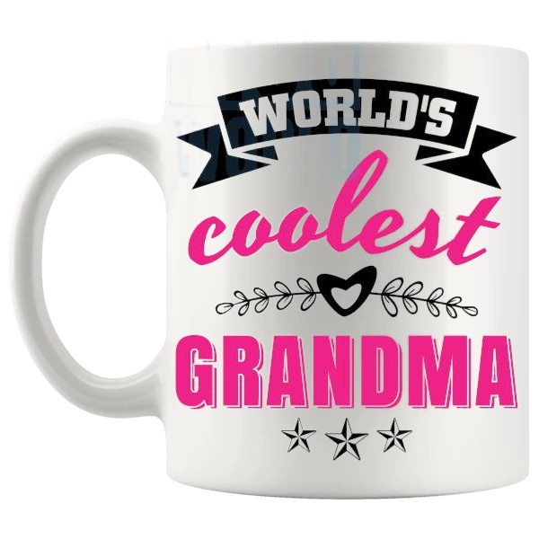 World's Coolest Grandma Mug family gift for grandma or nan shown with handle on the left