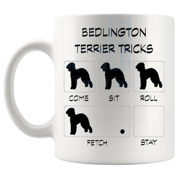 Bedlington Terrier Tricks Mug funny dog breed gift for Bedlington Terrier owners shown with handle on the left