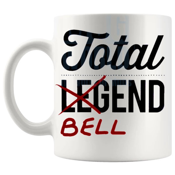 Total Legend Mug funny rude ceramic gift shown with handle on the left