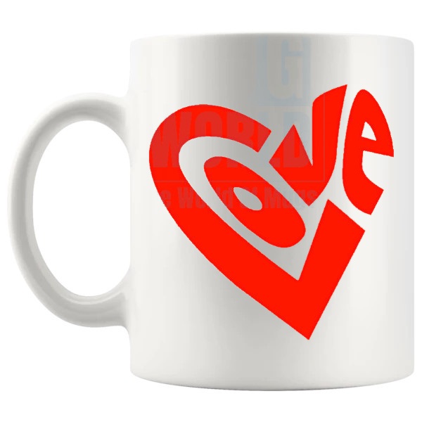Love Heart Mug Red love-themed mug for Valentine's Day and romantic gifts shown with handle on the left