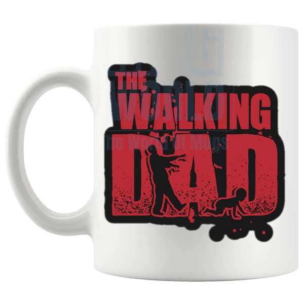 The Walking Dad Mug Style 2 funny tired dad gift shown with handle on the left